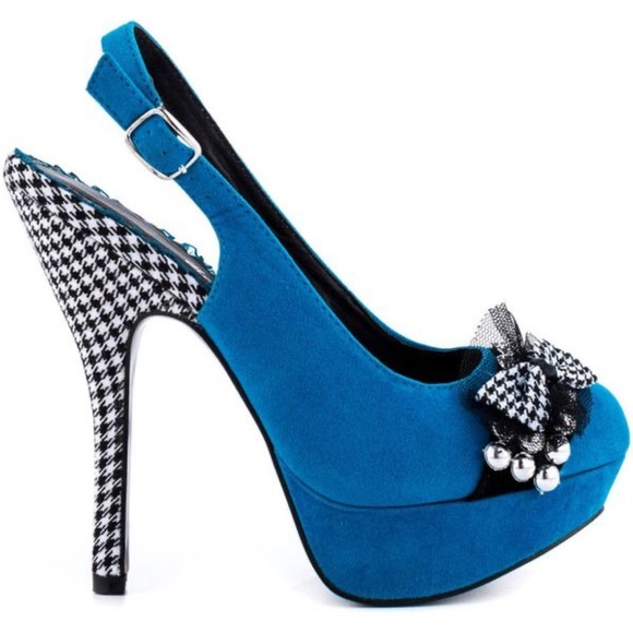 Bettie Page stiletto platform sling back shoes teal blue 9 new pinup - Picture 1 of 9